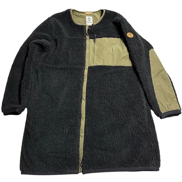 Timberland Fleece Jacket Sherpa Full Zip Womens Sz Small Colorblock Black Green - Picture 2 of 11